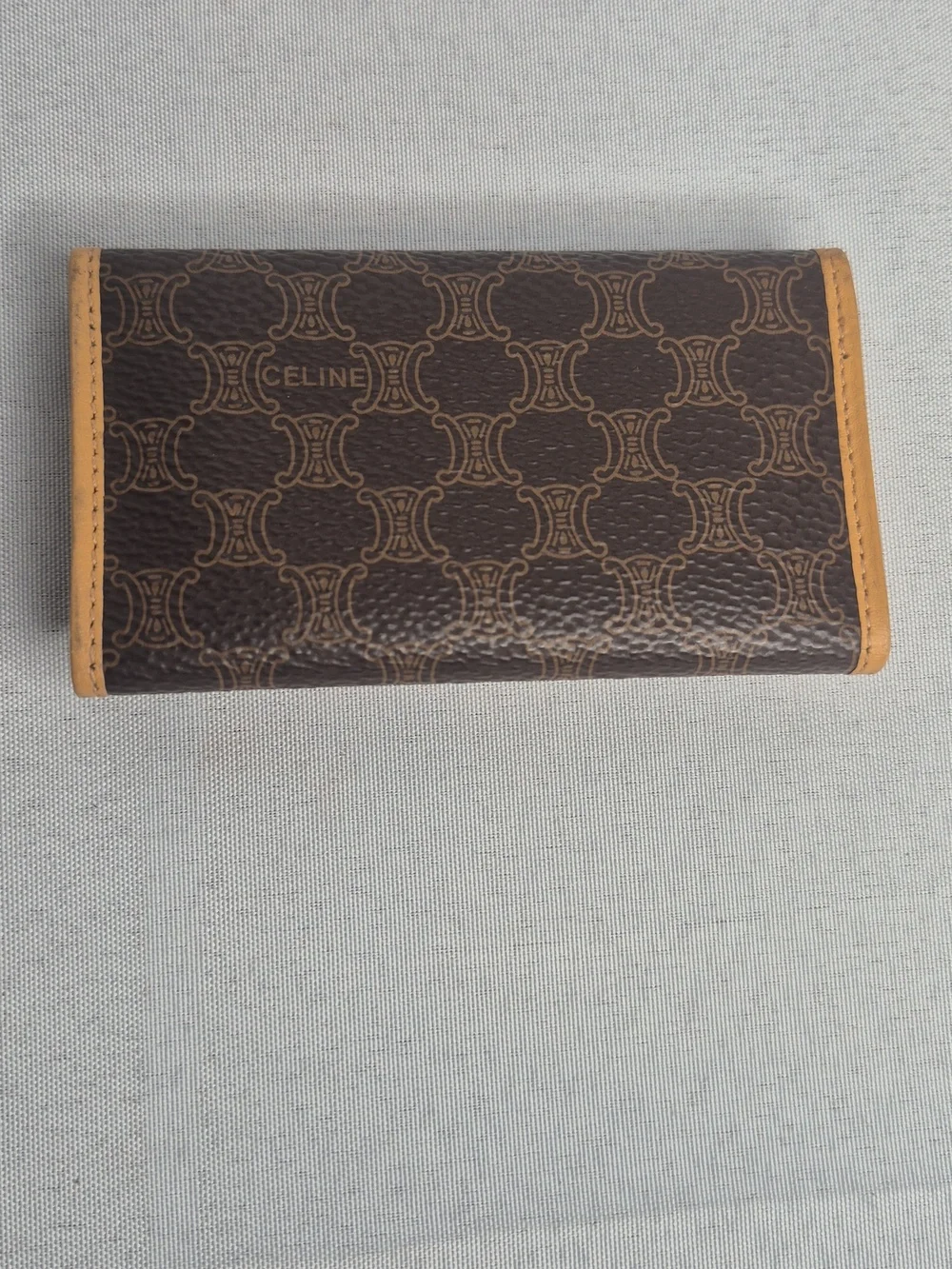 Celine Brown Canvas Trifold Key Holder with Tan Trim
